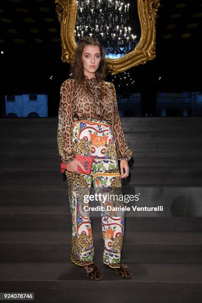 Eliza Moncreiffe attends the Dolce & Gabbana show during Milan Fashion Week Fall/Winter 2018/19 on February 25, 2018 in Milan, Italy.