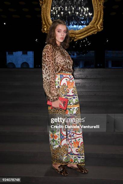 Eliza Moncreiffe attends the Dolce & Gabbana show during Milan Fashion Week Fall/Winter 2018/19 on February 25, 2018 in Milan, Italy.