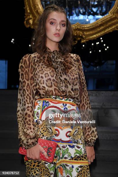 Eliza Moncreiffe attends the Dolce & Gabbana show during Milan Fashion Week Fall/Winter 2018/19 on February 25, 2018 in Milan, Italy.