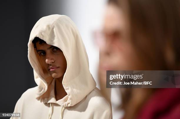 Model backstage prior to the Juicy Couture show during the London Fashion Week Festival February 2018 on February 25, 2018 in London, United Kingdom.