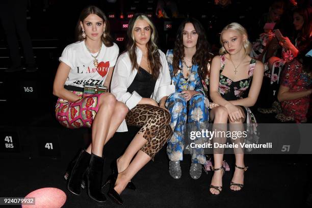 Sabrina Percy, Bee Beardsworth, Daisy Maybe and Maddi Waterhouse attend the Dolce & Gabbana show during Milan Fashion Week Fall/Winter 2018/19 on...