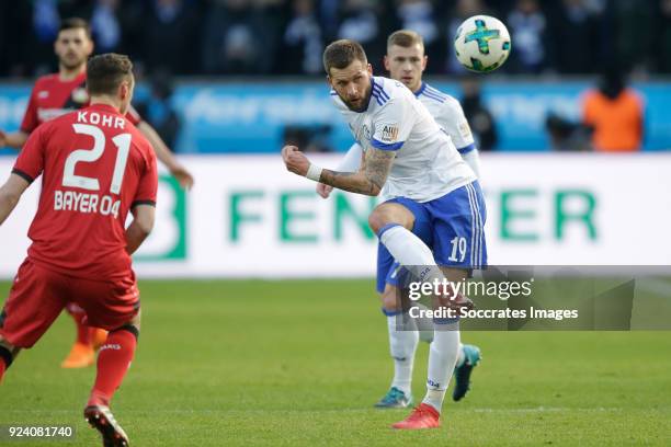 Dominik Kohr of Bayer Leverkusen, Guido Burgstaller of Schalke 04 during the German Bundesliga match between Bayer Leverkusen v Schalke 04 at the...