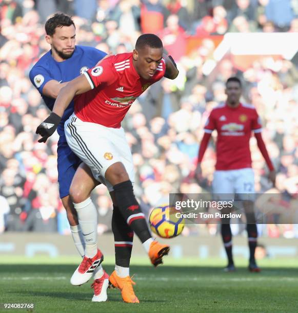 Anthony Martial of Manchester United in action with Danny Drinkwater of Chelsea during the Premier League match between Manchester United and Chelsea...