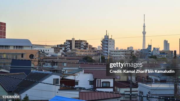 tokyo skytree and residential district - street dusk stock pictures, royalty-free photos & images