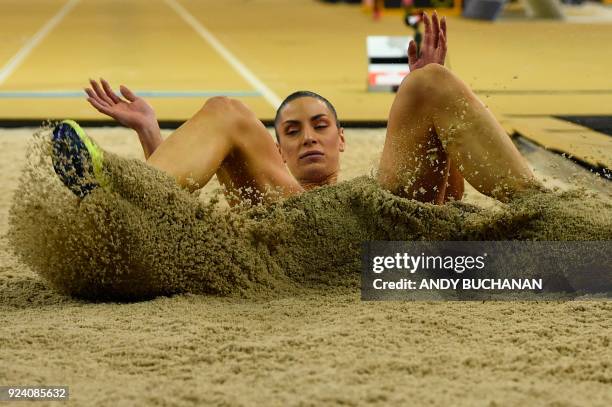 Serbia's Ivana Spanovic competes in the women's long jump at the Glasgow Indoor Grand Prix athletics competition at the Emirates Arena in Glasgow on...