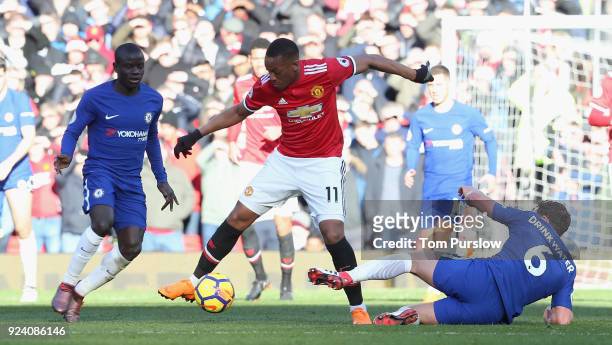 Anthony Martial of Manchester United in action with Danny Drinkwater of Chelsea during the Premier League match between Manchester United and Chelsea...