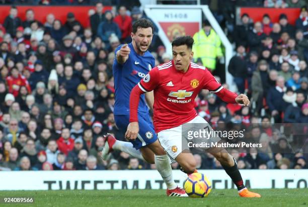 Alexis Sanchez of Manchester United in action with Danny Drinkwater of Chelsea during the Premier League match between Manchester United and Chelsea...