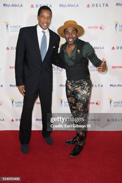 Tony Cornelius and Major attend the 7th Annual UNCF Mayor's Masked Ball at JW Marriott Los Angeles at L.A. LIVE on February 24, 2018 in Los Angeles,...