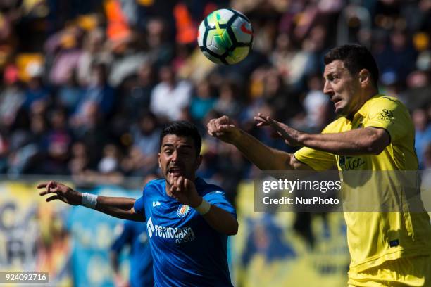 Angel Rodriguez, Rukavina during the match between Villarreal CF against Getafe CF, week 25 of La Liga 2017/18 in Ceramica stadium, Villarreal,...