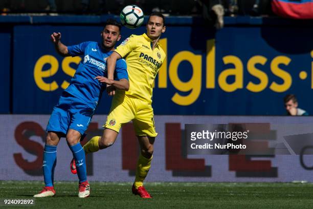 Bruno, Enes Unal during the match between Villarreal CF against Getafe CF, week 25 of La Liga 2017/18 in Ceramica stadium, Villarreal, SPAIN. 25th...