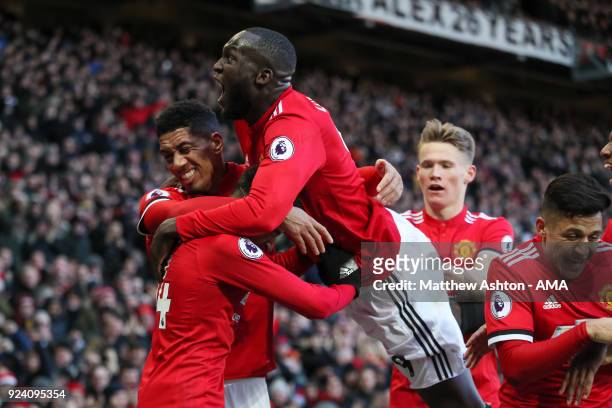 Jesse Lingard of Manchester United celebrates after scoring a goal to make it 2-1 during the Premier League match between Manchester United and...