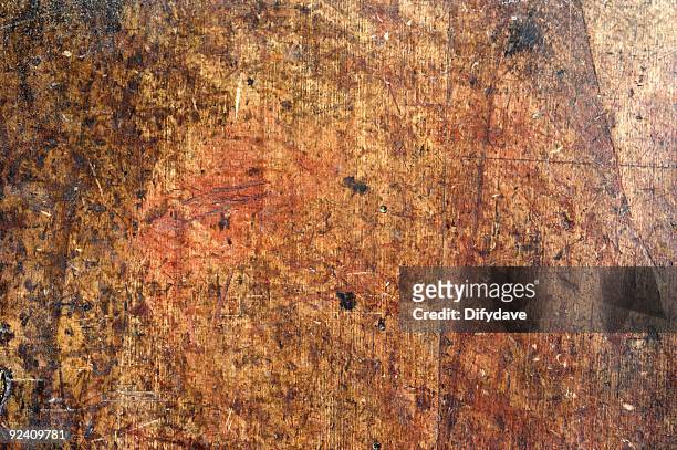 stained and marked woodwork bench top background - trestles stock pictures, royalty-free photos & images
