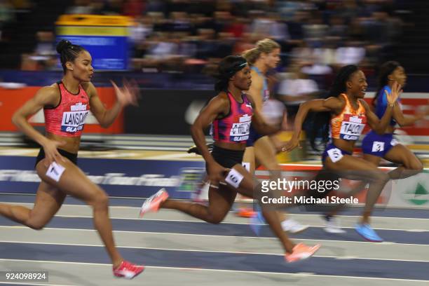 Marie Josee Ta Lou of Ivory Coast wins her 60m heat during the Muller Indoor Grand Prix at Emirates Arena on February 25, 2018 in Glasgow, Scotland.