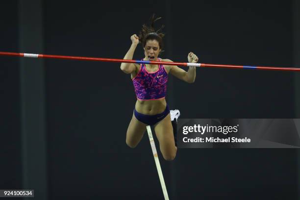 Katerina Stefanidi of Greece on her way to victory in the women's pole vault during the Muller Indoor Grand Prix at Emirates Arena on February 25,...