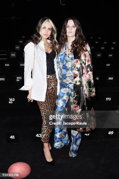 Bee Beardsworth and Daisy Maybe attend the Dolce & Gabbana show during Milan Fashion Week Fall/Winter 2018/19 on February 25, 2018 in Milan, Italy.