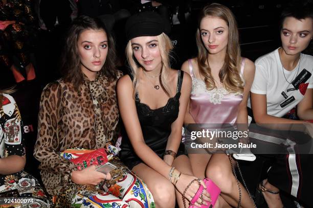 Eliza Moncreiffe, Lily Moncreiffe and Idina Moncreiffe attend the Dolce & Gabbana show during Milan Fashion Week Fall/Winter 2018/19 on February 25,...