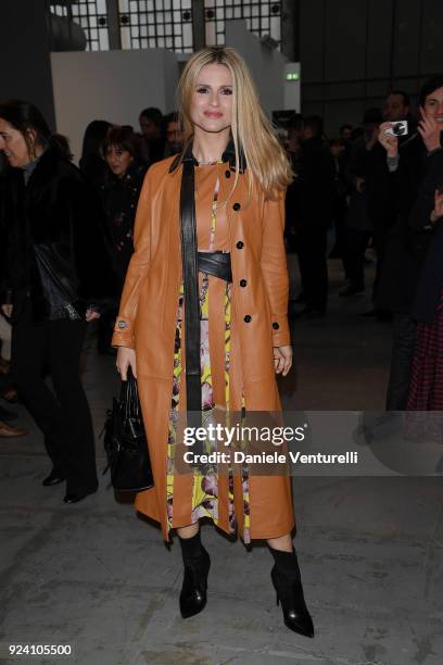 Michelle Hunziker attends the Trussardi show during Milan Fashion Week Fall/Winter 2018/19 on February 25, 2018 in Milan, Italy.