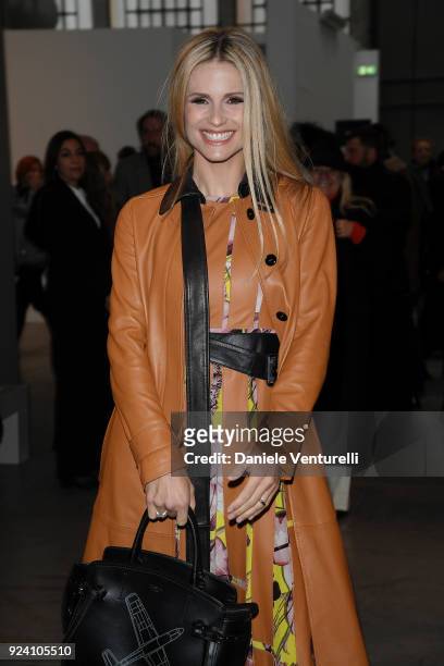 Michelle Hunziker attends the Trussardi show during Milan Fashion Week Fall/Winter 2018/19 on February 25, 2018 in Milan, Italy.