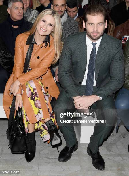 Michelle Hunziker and Tomaso Trussardi attend the Trussardi show during Milan Fashion Week Fall/Winter 2018/19 on February 25, 2018 in Milan, Italy.