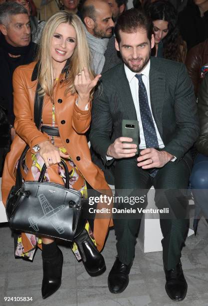 Michelle Hunziker and Tomaso Trussardi attend the Trussardi show during Milan Fashion Week Fall/Winter 2018/19 on February 25, 2018 in Milan, Italy.