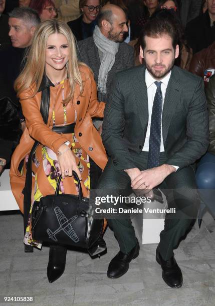 Michelle Hunziker and Tomaso Trussardi attend the Trussardi show during Milan Fashion Week Fall/Winter 2018/19 on February 25, 2018 in Milan, Italy.