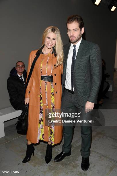 Michelle Hunziker and Tomaso Trussardi attend the Trussardi show during Milan Fashion Week Fall/Winter 2018/19 on February 25, 2018 in Milan, Italy.