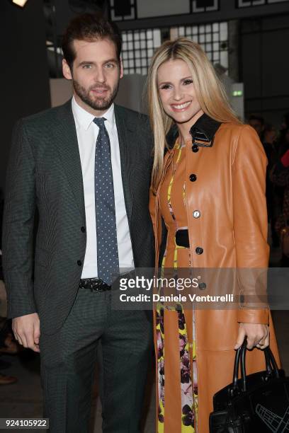 Michelle Hunziker and Tomaso Trussardi attend the Trussardi show during Milan Fashion Week Fall/Winter 2018/19 on February 25, 2018 in Milan, Italy.