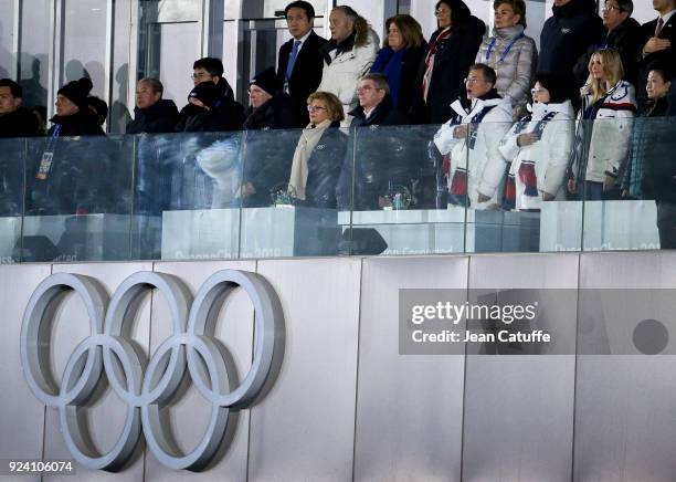 From left, IOC President Thomas Bach and his wife Claudia Bach, President of South Korea Moon Jae-in, his wife Kim Jung-sook, Ivanka Trump attend the...