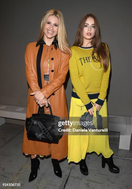 Michelle Hunziker and Xenia Tchoumi attend the Trussardi show during Milan Fashion Week Fall/Winter 2018/19 on February 25, 2018 in Milan, Italy.