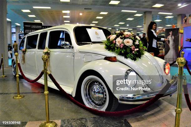 Wedding limousine is seen during the 1st Wedding Preparations Festival in Ankara, Turkey on February 25, 2018.