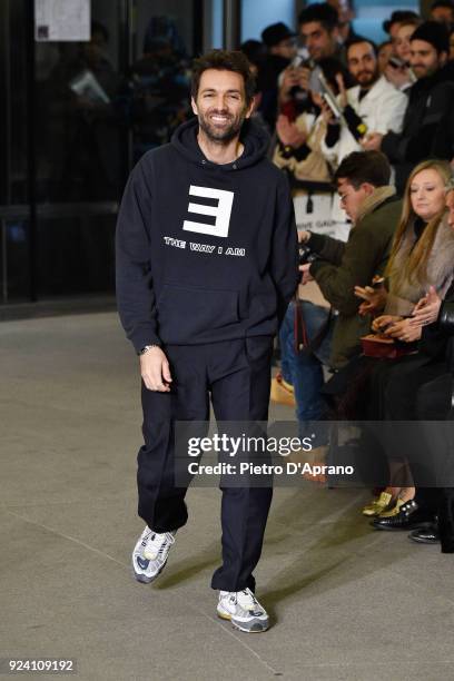 Designer Massimo Giorgetti walks the runway after the MSGM show during Milan Fashion Week Fall/Winter 2018/19 on February 25, 2018 in Milan, Italy.