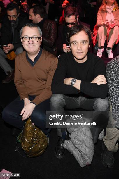 Luca Dini and Emanuele Farneti attend the Dolce & Gabbana show during Milan Fashion Week Fall/Winter 2018/19 on February 25, 2018 in Milan, Italy.