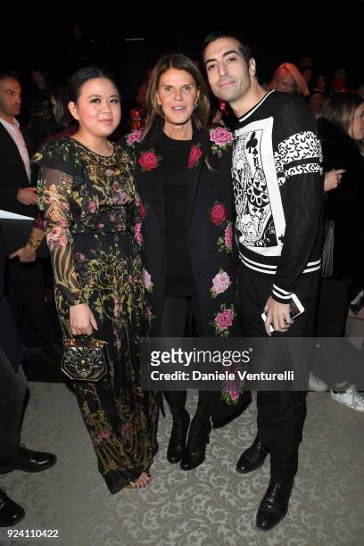 Nichapat Suphap, Anna Dello Russo Mohammed Al Turki attend the Dolce & Gabbana show during Milan Fashion Week Fall/Winter 2018/19 on February 25,...