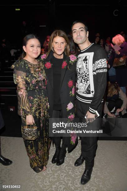 Nichapat Suphap, Anna Dello Russo Mohammed Al Turki attend the Dolce & Gabbana show during Milan Fashion Week Fall/Winter 2018/19 on February 25,...