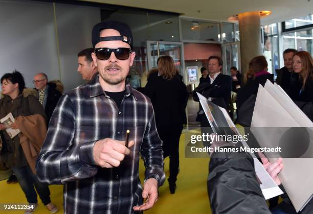 Jan Delay attends the premiere of 'Biene Maja - Die Honigspiele' at Mathaeser Filmpalast on February 25, 2018 in Munich, Germany.