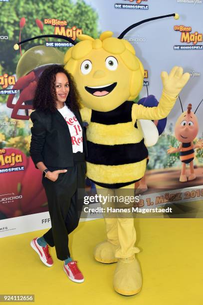 Milka Loff Fernandes attends the premiere of 'Biene Maja - Die Honigspiele' at Mathaeser Filmpalast on February 25, 2018 in Munich, Germany.