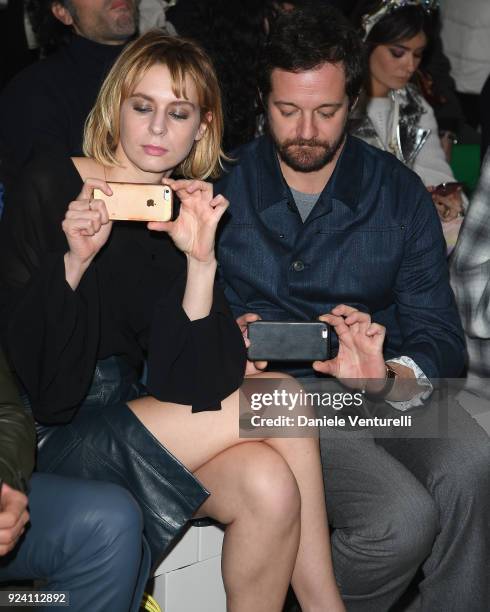 Elena Radonicich and Brando De Sica attend the Trussardi show during Milan Fashion Week Fall/Winter 2018/19 on February 25, 2018 in Milan, Italy.