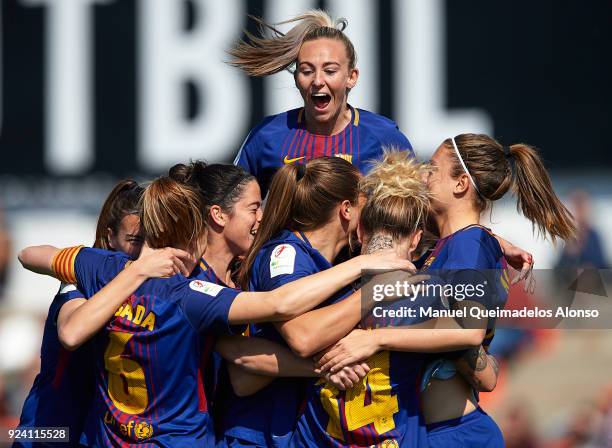 Toni Duggan of FC Barcelona celebrates after the first goal with her teammates during the Liga Femenina match between Valencia CF Women and FC...