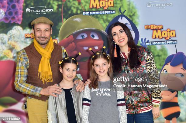 Judith Williams and her husband Alexander-Klaus Stecher and their daughters Sophia and Angelina attend the premiere of 'Biene Maja - Die Honigspiele'...