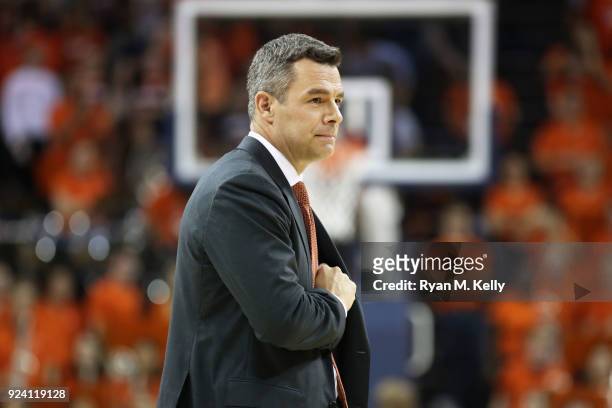 Head coach Tony Bennett of the Virginia Cavaliers in the first half during a game against the Georgia Tech Yellow Jackets at John Paul Jones Arena on...