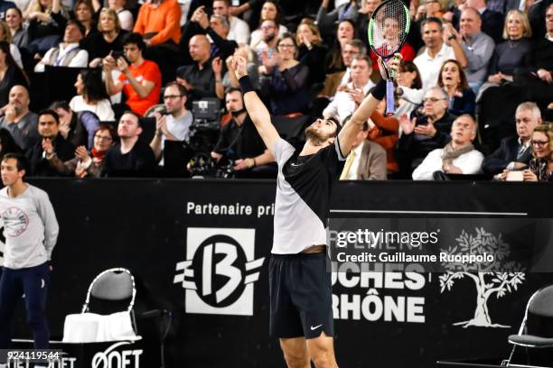 Karen Klaasen celebrae his winning during Single Final of Tennis Open 13 on February 25, 2018 in Marseille, France.