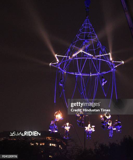 Artist performing an aerial Celestial Carillon, a performance by Company Transe express as a part of 8th Theatre Olympics 2018 by National School of...