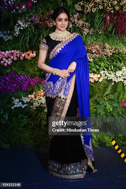 Bollywood actor Sridevi attended the wedding reception of Indian Cricketer Virat Kohli and actor Anushka Sharma, on December 26 in Mumbai, India....