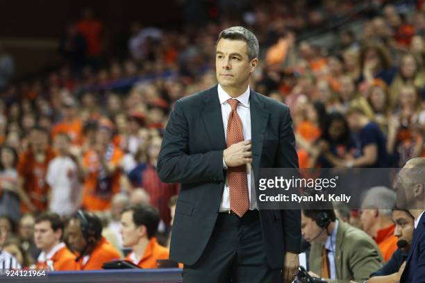 Head coach Tony Bennett of the Virginia Cavaliers in the second half during a game against the Georgia Tech Yellow Jackets at John Paul Jones Arena...