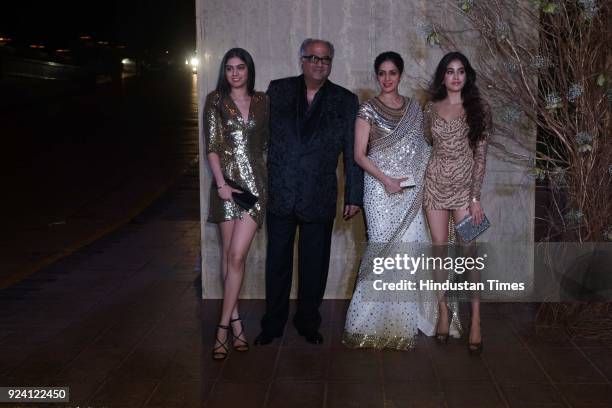 Bollywood actor Sridevi and Boney Kapoor with daughters Jhanvi Kapoor and Khushi Kapoor attended a party hosted by Karan Johar for the 50th birthday...