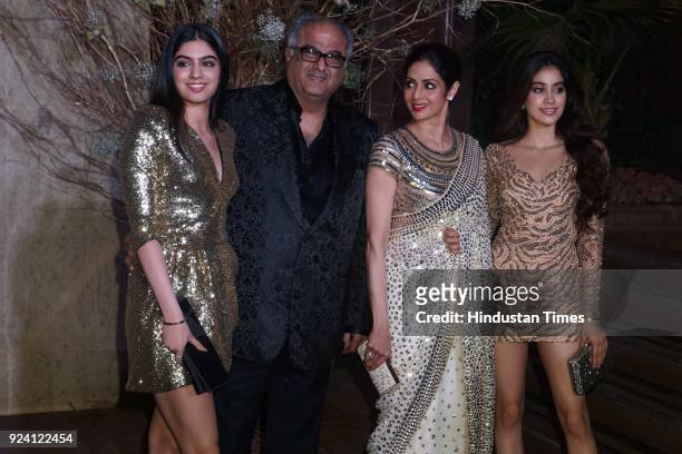 Bollywood actor Sridevi and Boney Kapoor with daughters Jhanvi Kapoor and Khushi Kapoor attended a party hosted by Karan Johar for the 50th birthday...