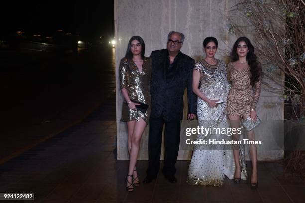 Bollywood actor Sridevi and Boney Kapoor with daughters Jhanvi Kapoor and Khushi Kapoor attended a party hosted by Karan Johar for the 50th birthday...