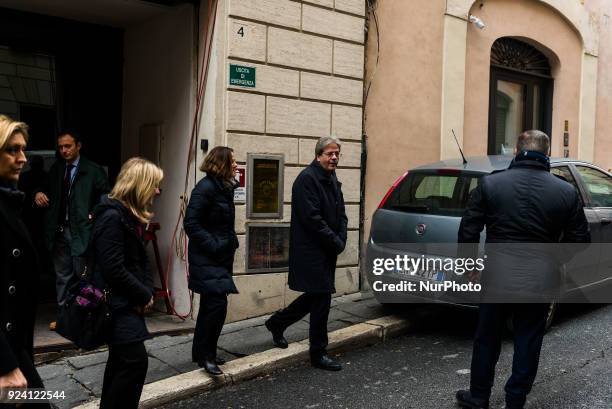 Prime Minister Paolo Gentiloni at the end of the political event &quot;The ideas of a ruling left&quot; at Teatro Eliseo in Rome, Italy, February 25,...