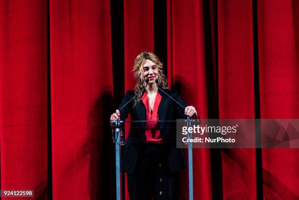 Marianna Madia speaking at the political event &quot;The ideas of a ruling left&quot; at Teatro Eliseo in Rome, Italy, February 25, 2018.