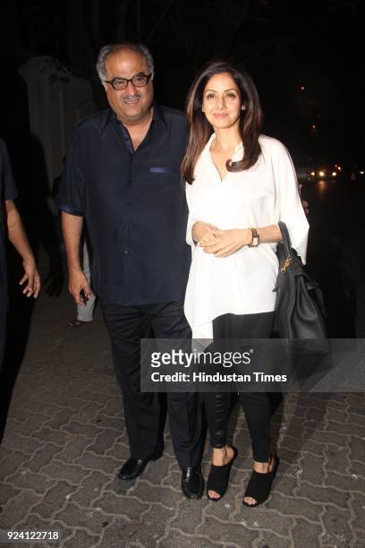 Bollywood actor Sridevi and Boney Kapoor at Anil Kapoor's party, on April 13 in Mumbai, India. Sridevi, the actor, wife of producer Boney Kapoor,...